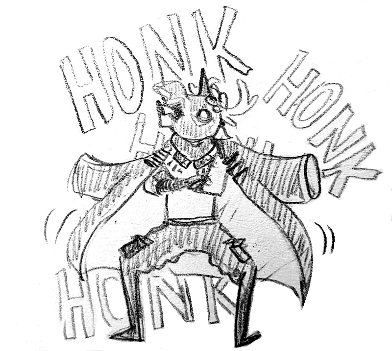 a player with a bird mask honking loudly