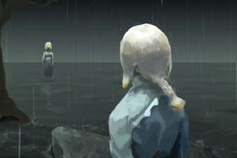 a player looks at the singer across dark water