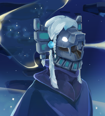 painting of a player in a bat mask,  in a starfield