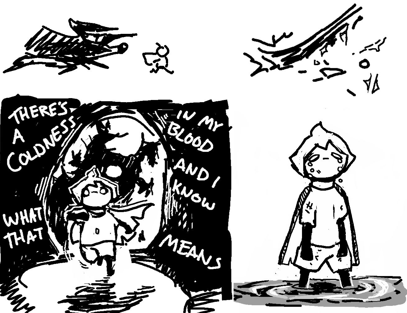 doodles of players being chases by dragons