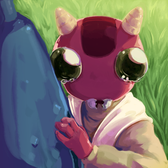 illustration of a bug girl looking timidly at the viewer with tears in her eyes