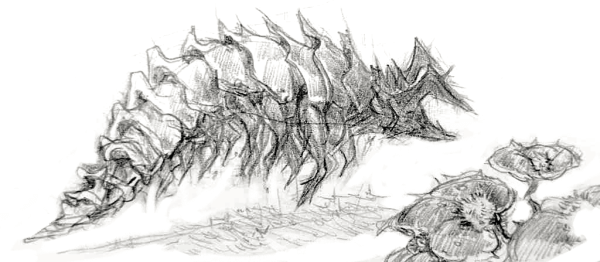 a shrimp-like dark creature, with a bone motif