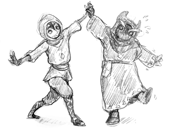 two spirits dance, holding hands